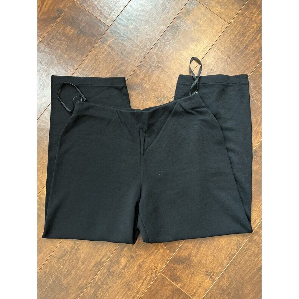 Eileen Fisher Elastic Waist Semi Wide Leg Minimalist Black Casual Pants Sz M